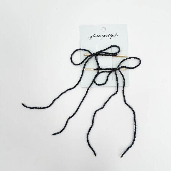 Free People Accessories - FREE PEOPLE Beaded Bow Barrette Dainty Clip Pin Hair Accessories Bead Black NWT